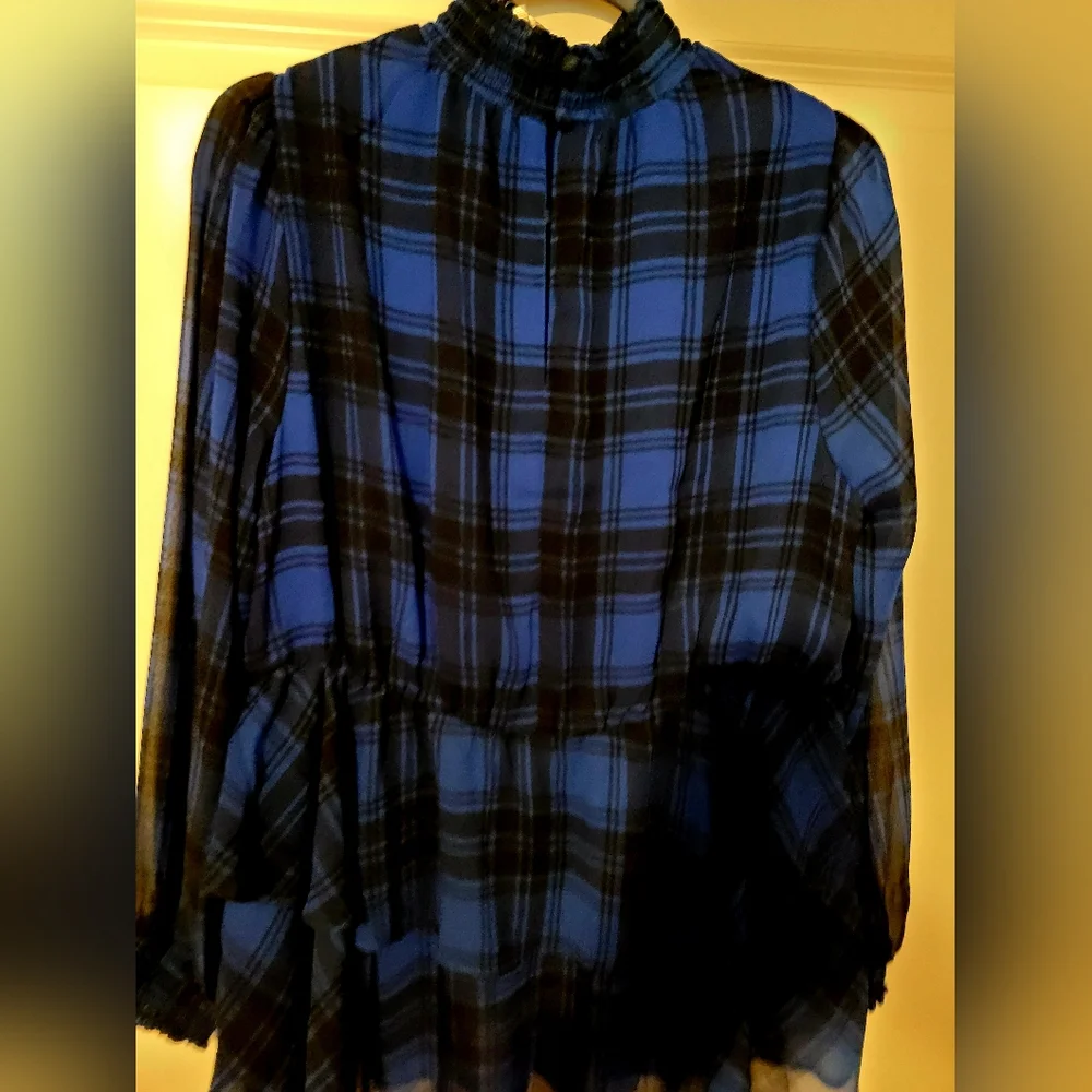 TORRID Blue and Black Plaid Rufffled Top Blouse.   M/L - Picture 7 of 7